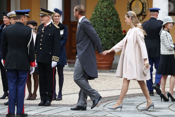 Pierre Casiraghi et sa femme Beatrice Borromeo, enceinte de six mois de leur premier enfant, ont pris part avec la famille princière de Monaco aux célébrations de la Fête nationale monégasque le 19 novembre 2016. © Olivier Huitel / Crystal Pictures / Pool Restreint Monaco / Bestimage