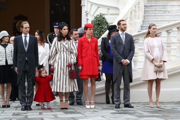 Pierre Casiraghi et sa femme Beatrice Borromeo, enceinte de six mois de leur premier enfant, ont pris part avec la famille princière de Monaco aux célébrations de la Fête nationale monégasque le 19 novembre 2016. © Olivier Huitel / Crystal Pictures / Pool Restreint Monaco / Bestimage