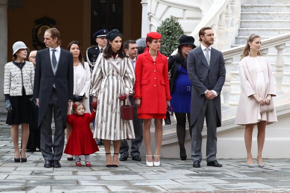 Pierre Casiraghi et sa femme Beatrice Borromeo, enceinte de six mois de leur premier enfant, ont pris part avec la famille princière de Monaco aux célébrations de la Fête nationale monégasque le 19 novembre 2016. © Olivier Huitel / Crystal Pictures / Pool Restreint Monaco / Bestimage