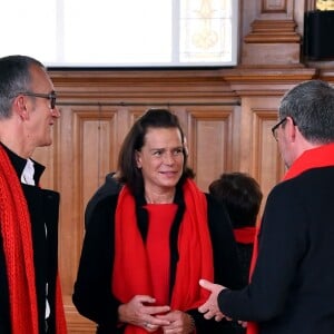 La princesse Stéphanie de Monaco et sa fille Camille Gottlieb participent au déploiement des "Courtepointes" en mémoire des victimes du SIDA, au Musée Océanographique de Monaco, le 28 novembre 2016. © Bruno Bébert / Bestimage