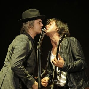 Pete Doherty et Carl Barat du groupe The Libertines en concert au Alexandra Palace à Londres. Le 27 septembre 2014