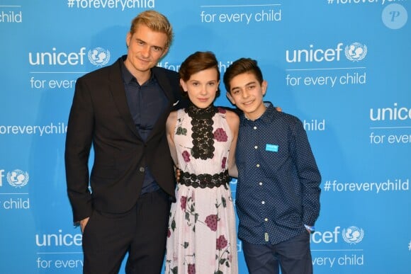 Orlando Bloom, Millie Bobby Brown et Mustafa Al Said - Soirée de gala des 70 ans de l'UNICEF à New York le 12 décembre 2016.