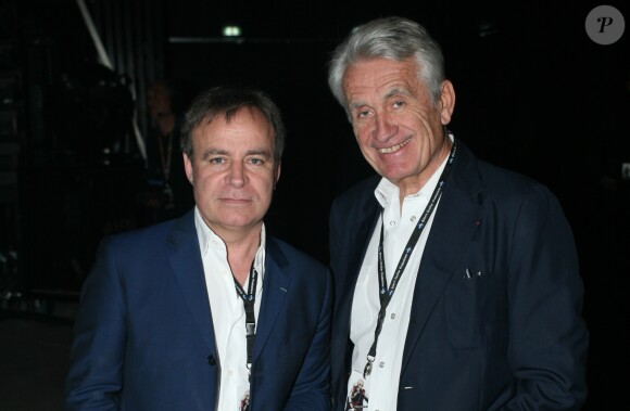 Fabien Lecoeuvre et le producteur Gilbert Coullier au concert de Michel Polnareff à l'AccorHotels Arena de Paris le 8 mai 2016.
