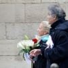 Exclusif - Brigitte Fossey et son mari Yves Samama aux obsèques de Marcelle Feuillade (mère de Brigitte Fossey) en l'Eglise de Notre Dame de Boulogne Billancourt le 23 décembre 2016.
