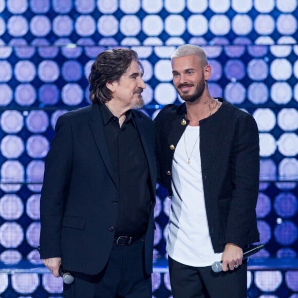 Serge Lama et M. Pokora (Matt Pokora) - Enregistrement de l'émission "Cette Soirée Là" au Zénith de Paris le 8 et 9 janvier 2017. TF1 proposera samedi 14 janvier prochain un rendez-vous hommage à Claude François.