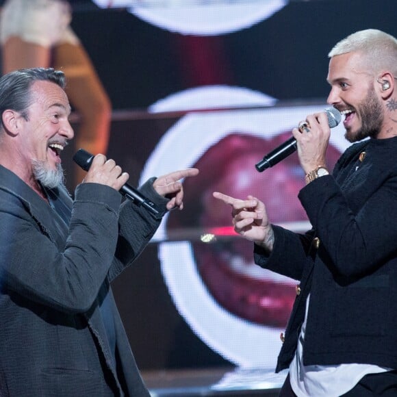 Florent Pagny, M. Pokora (Matt Pokora) - Florent Pagny, M. Pokora (Matt Pokora) - Enregistrement de l'émission "Cette Soirée Là" au Zénith de Paris le 8 et 9 janvier 2017. TF1 proposera samedi 14 janvier prochain un rendez-vous hommage à Claude François.