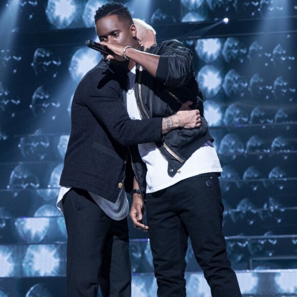 M. Pokora (Matt Pokora), Black M (Alpha Diallo) - Enregistrement de l'émission "Cette Soirée Là" au Zénith de Paris le 8 et 9 janvier 2017. TF1 proposera samedi 14 janvier prochain un rendez-vous hommage à Claude François.