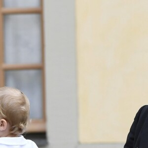 La princesse Madeleine de Suède et son fils le prince Nicolas, Christopher O'Neill et la princesse Leonore lors du baptême du prince Alexander de Suède au palais Drottningholm à Stockholm le 9 septembre 2016.