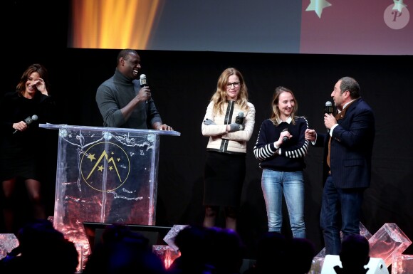 Virginie Guilhaume, Omar Sy, Pascale Arbillot, Audrey Lamy et Patrick Timsit - Cérémonie d'ouverture du 20e Festival du film de comédie à l'Alpe d'Huez, le 17 janvier 2017. © Dominique Jacovides/Bestimage