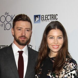 Justin Timberlake et sa femme Jessica Biel lors de la première du film "Book of Love" au Grove à Los Angeles, Californie, Etats-Unis, le 10 janvier 2016.