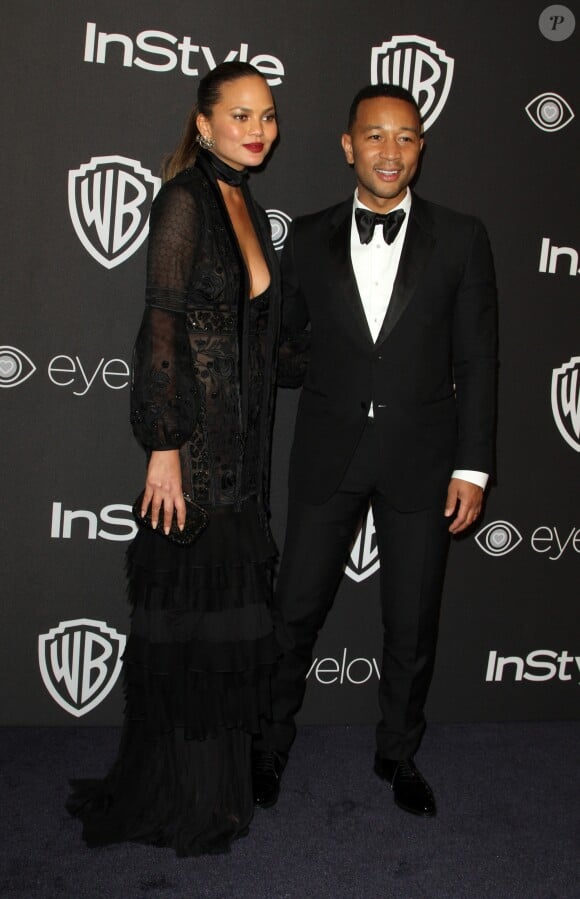Chrissy Teigen et son mari John Legend lors de l'after party InStyle & Warner Bros après les Golden Globes à Beverly Hills, le 8 janvier 2017.