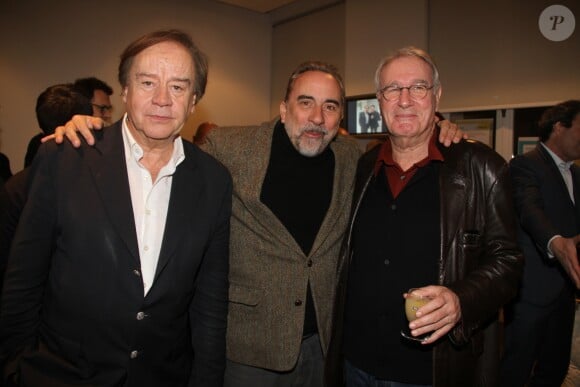 Exclusif - Daniel Lauclair, Antoine Duléry et Bernard Le Coq - Soirée pour le départ à la retraite du journaliste sportif Daniel Lauclair et le lancement du livre de Jeff Domenech Tweets post mortem - De Einstein et Coluche : quand les morts vannent les vivants, à Paris le 23 janvier 2017. © Baldini-Guignebourg/Bestimage