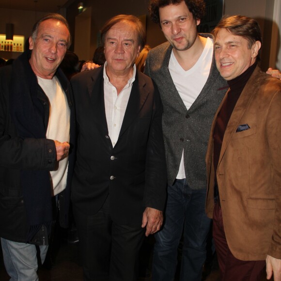 Exclusif - Yves Lecoq, Daniel Lauclair, Eric Antoine et Didier Gustin - Soirée pour le départ à la retraite du journaliste sportif Daniel Lauclair et le lancement du livre de Jeff Domenech Tweets post mortem - De Einstein et Coluche : quand les morts vannent les vivants, à Paris le 23 janvier 2017. © Baldini-Guignebourg/Bestimage