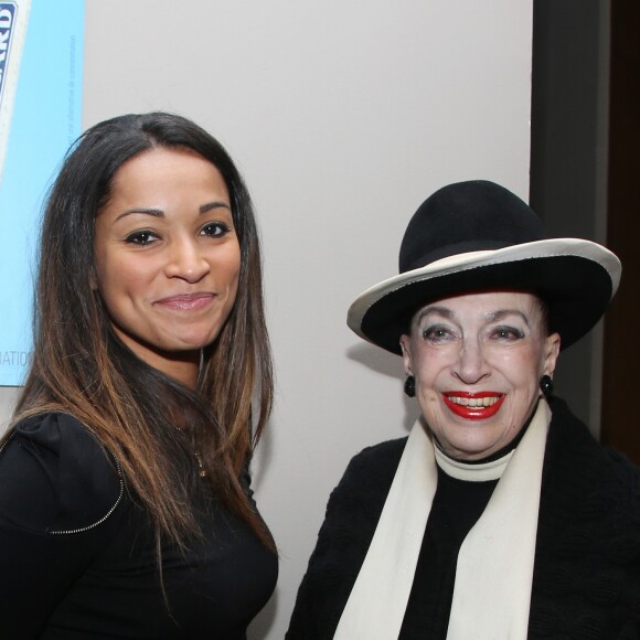 Exclusif - Cindy Fabre (Miss France 2005) et Geneviève de Fontenay - Soirée pour le départ à la retraite du journaliste sportif Daniel Lauclair et le lancement du livre de Jeff Domenech Tweets post mortem - De Einstein et Coluche : quand les morts vannent les vivants, à Paris le 23 janvier 2017. © Baldini-Guignebourg/Bestimage