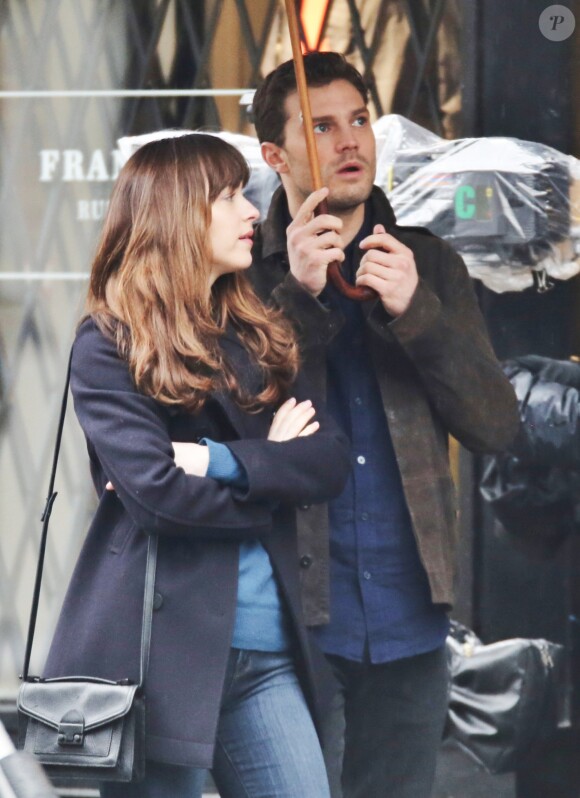Jamie Dornan et Dakota Johnson sur le tournage de "Fifty Shades Darker" à Vancouver, le 7 mars 2016.