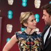 Emily Blunt et son mari John Krasinski - Arrivée des people à la cérémonie des British Academy Film Awards (BAFTA) au Royal Albert Hall à Londres, le 12 février 2017.
