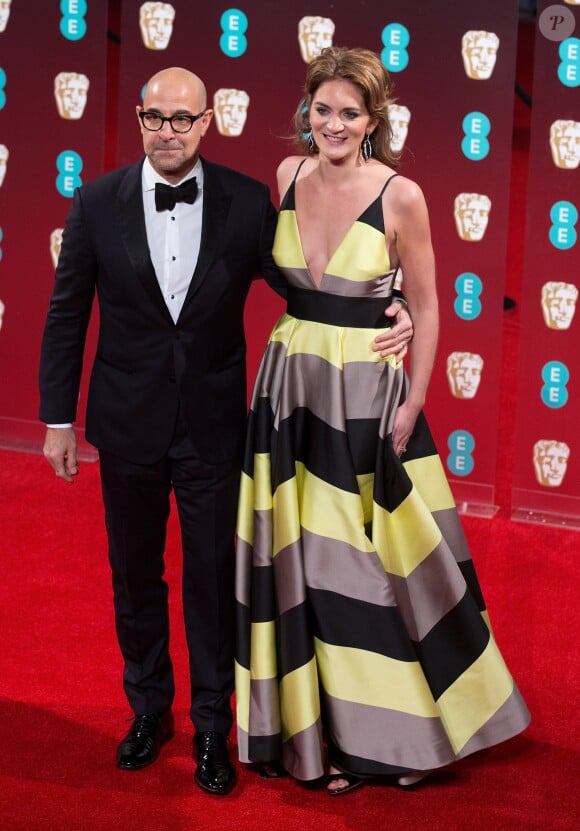 Stanley Tucci et sa femme Felicity Blunt - Arrivée des people à la cérémonie des British Academy Film Awards (BAFTA) au Royal Albert Hall à Londres, le 12 février 2017.
