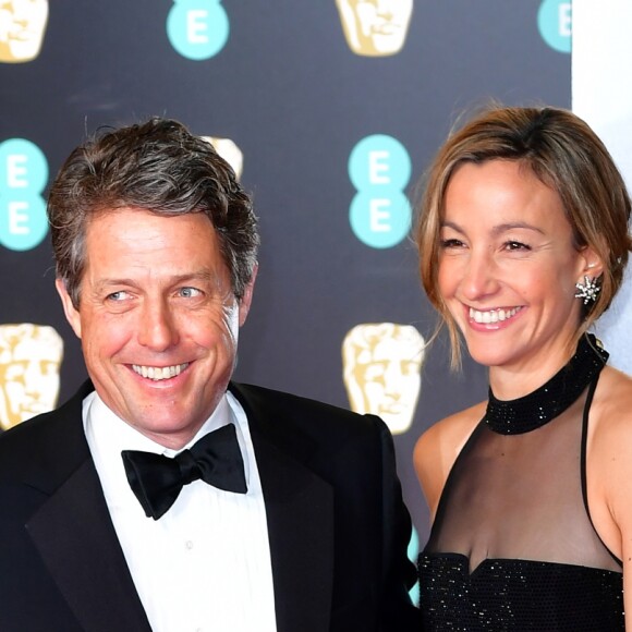 Hugh Grant et Anna Elisabet Eberstein à la cérémonie des British Academy Film Awards (BAFTA) au Royal Albert Hall à Londres, le 12 février 2017.