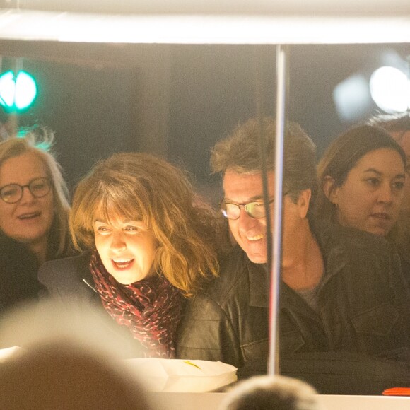 Semi-exclusif - François Cluzet et sa femme Narjiss Slaoui-Falcoz - Arrivées à l'avant-première du film "Rock'n Roll" au Pathé Beaugrenelle à Paris le 13 février 2017.