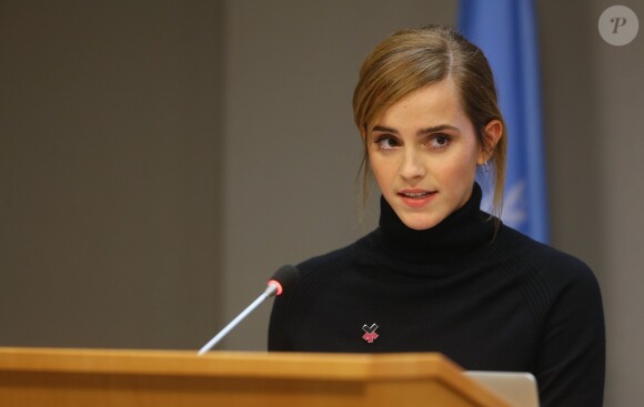 Emma Watson participe au lancement de l'initiative HeForShe Impact 10x10x10 pour l'égalité des femmes et des hommes à l'ONU à New York le 20 septembre 2016.