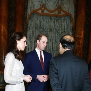 Le prince William et Kate Middleton, duchesse de Cambridge lors de la réception donnée le 27 février 2017 à Buckingham Palace par la reine Elizabeth II en l'honneur du lancement de l'année culturelle UK - India et des 70 ans de l'indépendance de l'Inde.