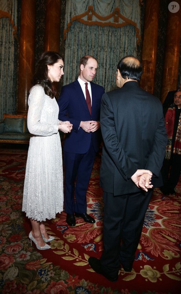 Le prince William et Kate Middleton, duchesse de Cambridge lors de la réception donnée le 27 février 2017 à Buckingham Palace par la reine Elizabeth II en l'honneur du lancement de l'année culturelle UK - India et des 70 ans de l'indépendance de l'Inde.
