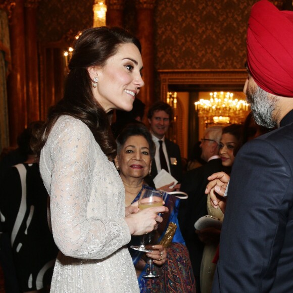 Kate Middleton lors de la réception donnée le 27 février 2017 à Buckingham Palace en l'honneur du lancement de l'année culturelle UK - India et des 70 ans de l'indépendance de l'Inde.