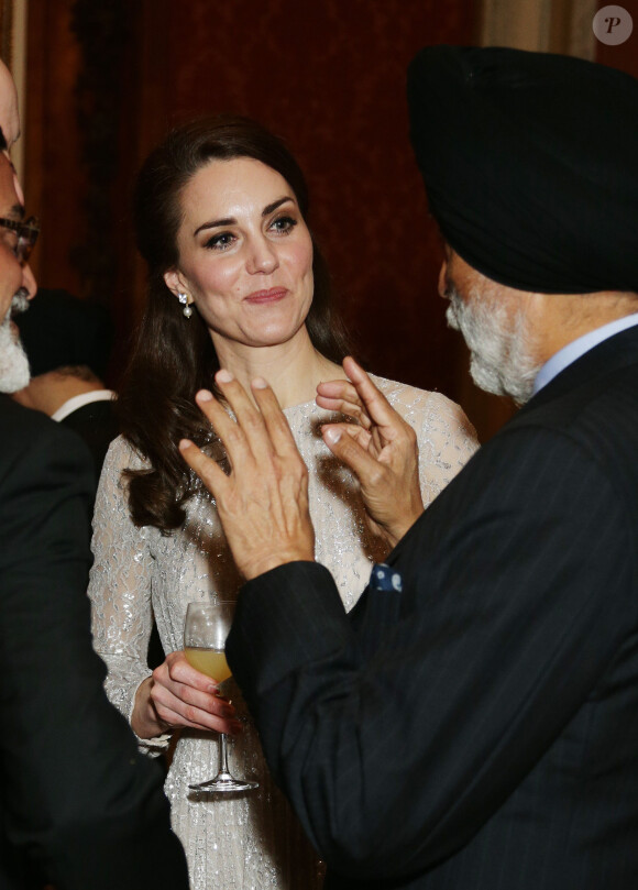 Kate Middleton, duchesse de Cambridge lors de la réception donnée le 27 février 2017 à Buckingham Palace en l'honneur du lancement de l'année culturelle UK - India et des 70 ans de l'indépendance de l'Inde.