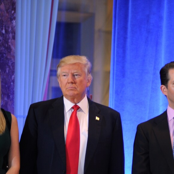 Donald Trump et ses enfants Eric Trump, Ivanka Trump et Donald Trump Jr - Première conférence de presse du nouveau président des Etats-Unis Donald Trump à New York. Le 11 janvier 2017