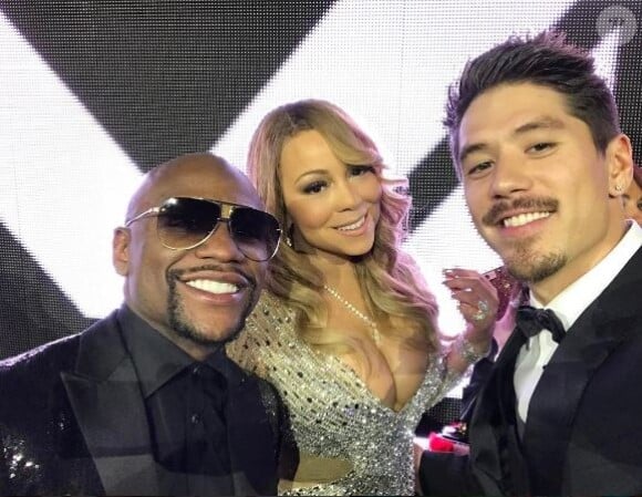 Floyd Mayweather a fêté ses 40 ans avec Mariah Carey et son jeune compagnon Bryan Tanaka à Los Angeles. Février 2017.