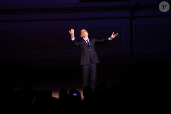 Gad Elmaleh se produit sur la mythique scène du "Carnegie Hall" à New York, avec son spectacle "Oh My Gad", entièrement joué en anglais. New York, le 11 février 2017.