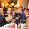 Le prince William, la duchesse Catherine de Cambridge et le prince Harry recevaient à dîner au palais de Kensington le 22 avril 2016 Barack et Michelle Obama.