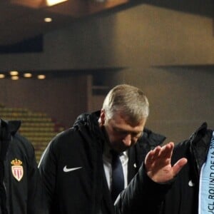 Vadim Vasilyev, le vice président de l'AS Monaco, Dmitri Rybolovlev, le président de l'AS Monaco, et le prince Albert II de Monaco lors du match retour de huitième de finale de Ligue des Champions entre l'AS Monaco et Manchester City au stade Louis II à Monaco le 15 mars 2017. Le club de la principauté, défait à l'aller 5 à 3, s'est qualifié pour les quarts de finale en battant les Anglais 3 buts à 1. © Bruno Bebert/Bestimage