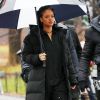 Rihanna sur le tournage du film 'Ocean's Eight' un jour de pluie dans Central Park à New York City, New York, Etats-Unis, le 24 janvier 2017