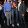 Jean-Pierre Siutat (président de la FFBB), Rudy Gobert, Thierry Braillard - L'équipe de France de basket fête sa médaille de bronze au restaurant la Gioia à Paris le 15 septembre 2014.