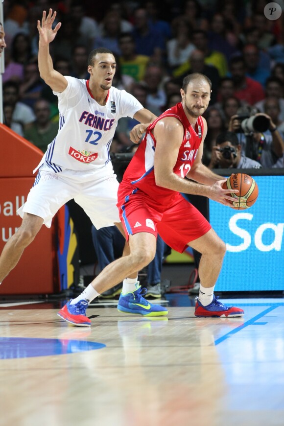 Rudy Gobert - La France s'incline face à la Serbie en demi-finale du Mondial de Basket à Madrid (85-90), le 12 septembre 2014.