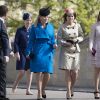 Autumn Phillips avec la princesse Eugenie et la princesse Beatrice d'York à la messe de Pâques à la chapelle Saint-Georges de Windsor, le 16 avril 2017
