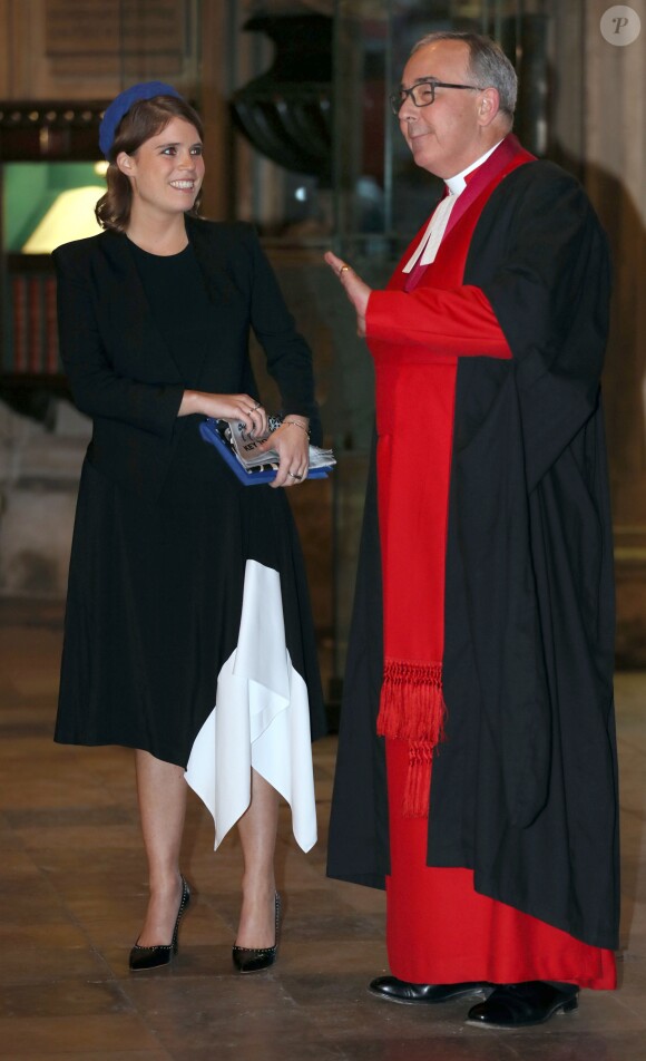 La princesse Eugenie d'York lors du service de commémoration de William Wilberforce, meneur du mouvement abolitionniste, et pour marquer l'engagement du Royaume-Uni pour lutter contre l'esclavage moderne, le 12 octobre 2016 en l'abbaye de Westminster à Londres.