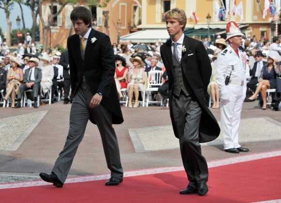 Prince Ernst August VI (L) and Prince Christian Heinrich of Hanover, sons of German Prince Ernst August of Hanover, arrive for the religious wedding of Prince Albert II and Princess Charlene in the Prince's Palace in Monaco, 02 July 2011. Some 3500 guests are expected to follow the ceremony in the Main Courtyard of the Palace. Photo by Frank May/DPA/ABACAPRESS.COM02/07/2011 - Monaco