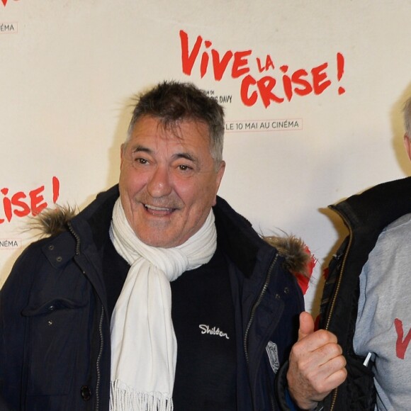 Emmanuelle Boidron, Jean-Marie Bigard et Rufus - Avant-première du film "Vive la crise !" au cinéma Max Linder à Paris le 2 mai 2017. © Coadic Guirec/Bestimage