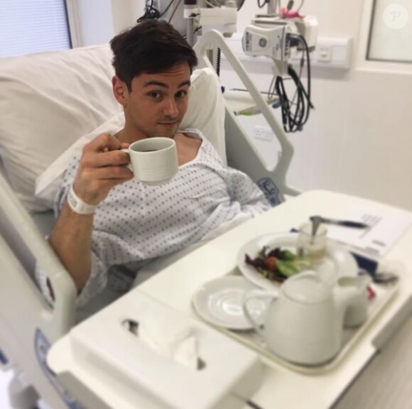 Tom Daley sur son lit d'hôpital, le 4 mai 2017