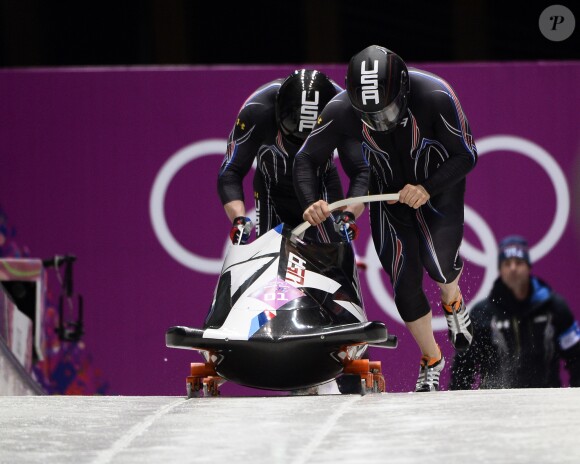 Steven Holcomb et Steven Langton lors des Sotchi 2014 Olympic Games, Krasnaya Polyana, le 16 février 2014.