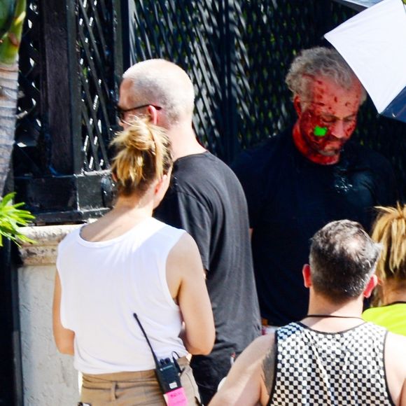 Edgar Ramirez (Gianni Versace) et Ricky Martin (compagnon de Gianni Versace, Antonio D'Amico) sur le tournage de la série ''Versace : American Crime Story'' à Miami, le 10 mai 2017.