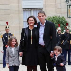 Sébastien Auzière, sa femme Christelle Auzière et leurs enfants Camille et Paul - La famille de E.Macron arrive au palais de l'Elysée à Paris le 14 mai 2017 pour la cérémonie d'investiture du nouveau président. © Cyril Moreau / Bestimage