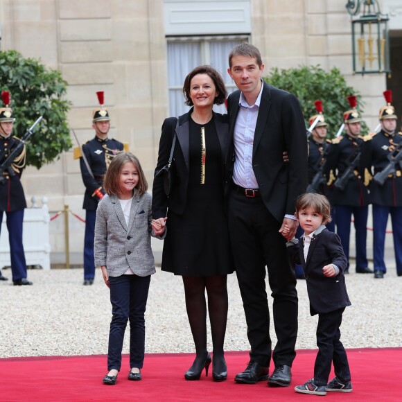 Sébastien Auzière, sa femme Christelle Auzière et leurs enfants Camille et Paul - La famille de E.Macron arrive au palais de l'Elysée à Paris le 14 mai 2017 pour la cérémonie d'investiture du nouveau président. © Cyril Moreau / Bestimage