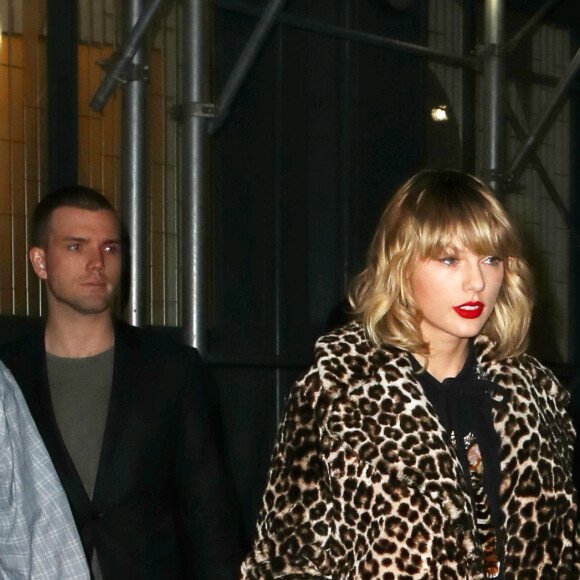 Taylor Swift porte un manteau imprimé léopard et son frère Austin Swift dans le quartier de Lower Manhattan à New York, le 7 novembre 2016.