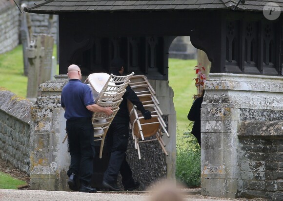 Exclusive - Work continues at the church where Pippa Middleton will marry James Matthews on Saturday morning. Lights, cables and chairs were seen being delivered to St Marks Church under the watchful eye of the wedding planner, while staff appeared to be arriving ahead of the big day on may 18, 2017. Photo by ABACAPRESS.COM18/05/2017 - 