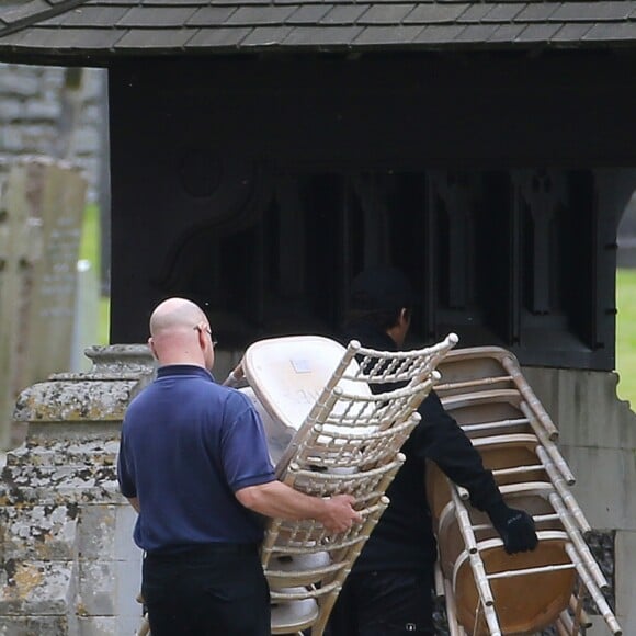 Exclusive - Work continues at the church where Pippa Middleton will marry James Matthews on Saturday morning. Lights, cables and chairs were seen being delivered to St Marks Church under the watchful eye of the wedding planner, while staff appeared to be arriving ahead of the big day on may 18, 2017. Photo by ABACAPRESS.COM18/05/2017 - 