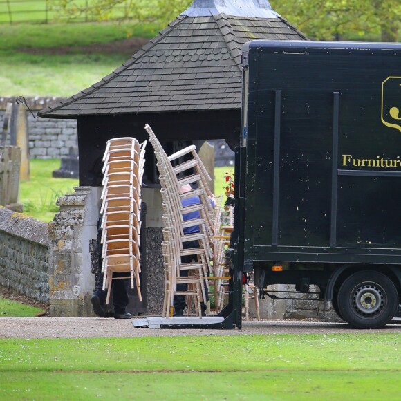 Exclusive - Work continues at the church where Pippa Middleton will marry James Matthews on Saturday morning. Lights, cables and chairs were seen being delivered to St Marks Church under the watchful eye of the wedding planner, while staff appeared to be arriving ahead of the big day on may 18, 2017. Photo by ABACAPRESS.COM18/05/2017 - 