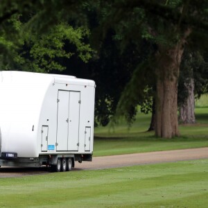 A car towing a trailer leaves the Englefield Estate as preparations continue for the wedding of Pippa Middleton and James Matthews. ... Pippa Middleton wedding ... 19-05-2017 ... Englefield ... UK ... Photo credit should read: Andrew Matthews/PA Wire. Unique Reference No. 31369045 ... Picture date: Friday May 19, 2017. Photo credit should read: Andrew Matthews/PA Wire19/05/2017 - 